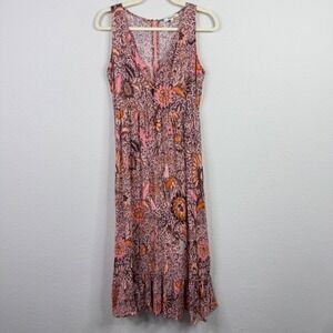 Madewell Dress Womens 2 Floral Pink Orange Sleeveless Boho Romantic Cottagecore